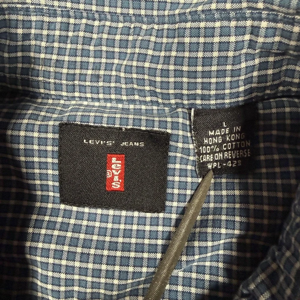 Vintage Levi's‎ Shirt Mens Large Blue Check Plaid Short Sleeve Button Front
